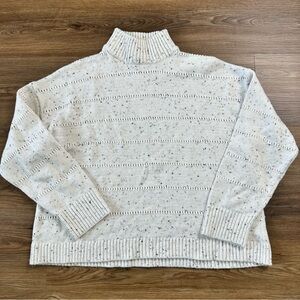 Haven Well‎ Within Speckled Knit Sweater Womens XL Eyelet Cream Mock Neck Cozy